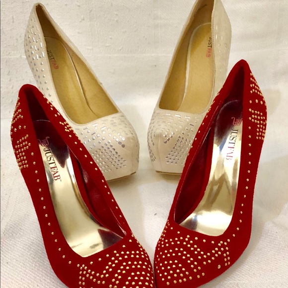 JustFab Shoes - SOLD Just Fab 2 pairs/studded red & off-white Pumps 7.5